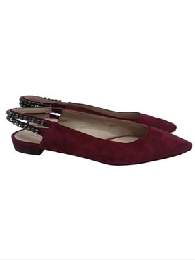 Nine West Angariah Burgundy Rhinestone Embellished Slingback Flats Size 8M